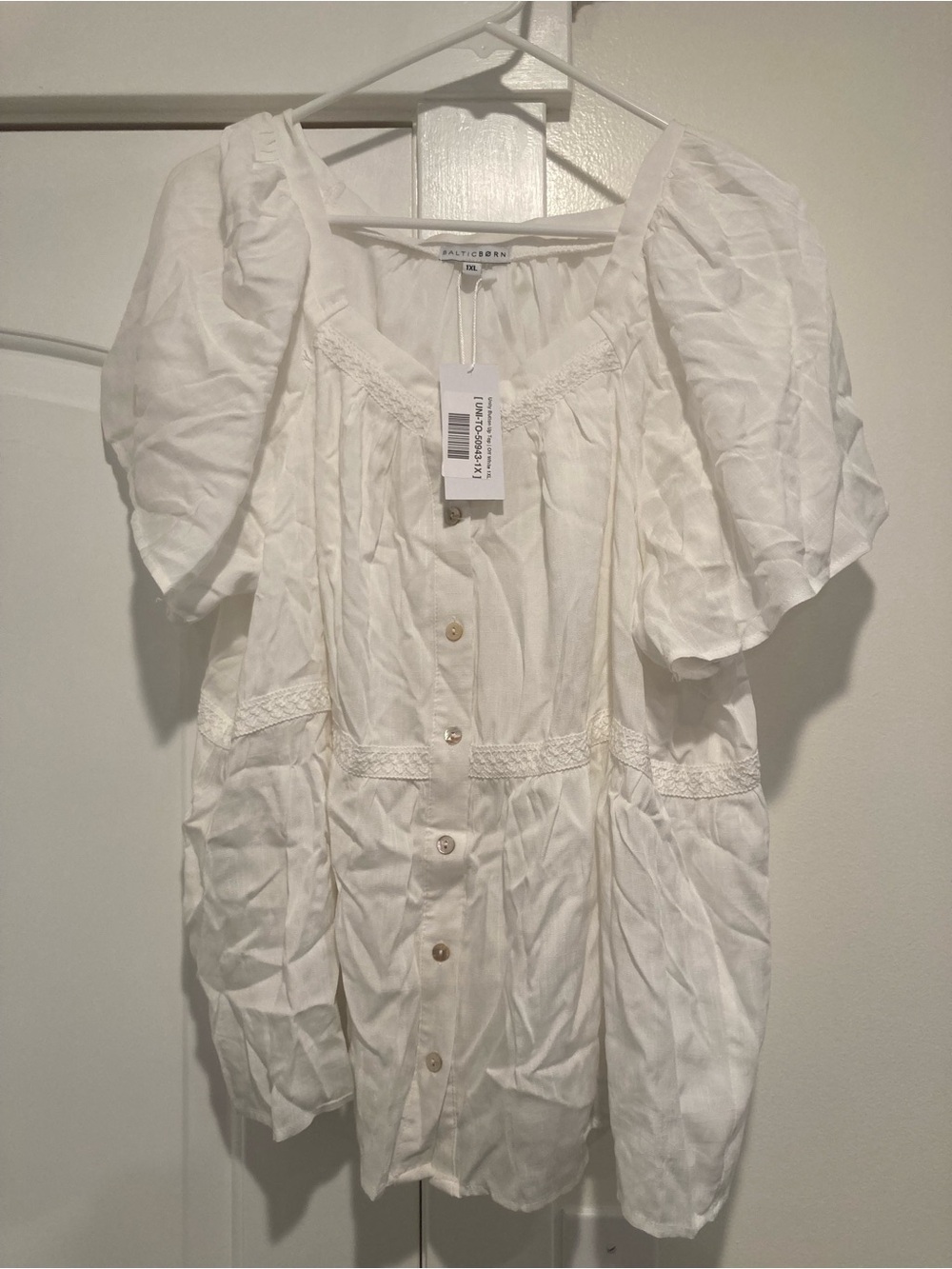 Baltic Born White Puff-Sleeve Button Front Blouse